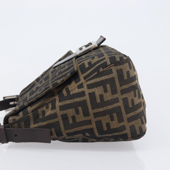 FENDI Zucca Canvas Mamma Baguette Shoulder Bag Black Brown Auth 200696V