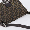 FENDI Zucca Canvas Mamma Baguette Shoulder Bag Black Brown Auth 200696V-6