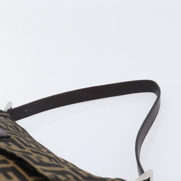 FENDI Zucca Canvas Mamma Baguette Shoulder Bag Black Brown Auth 200696V
