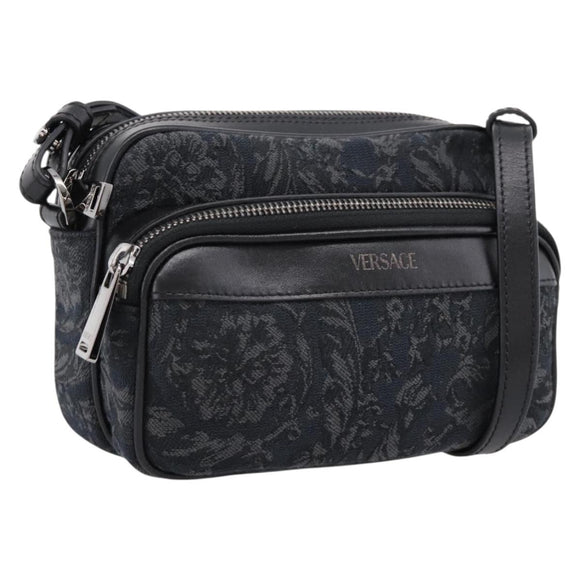 VERSACE Shoulder Bag Canvas Black Silver Auth 200698V