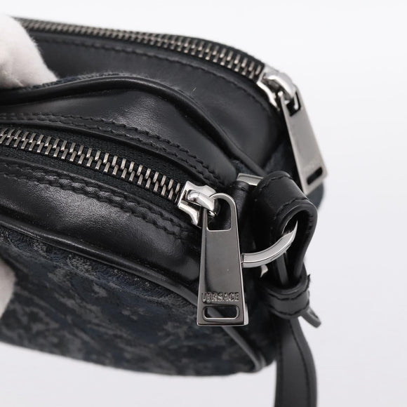 VERSACE Shoulder Bag Canvas Black Silver Auth 200698V