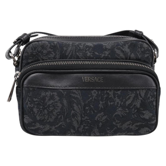 VERSACE Shoulder Bag Canvas Black Silver Auth 200698V