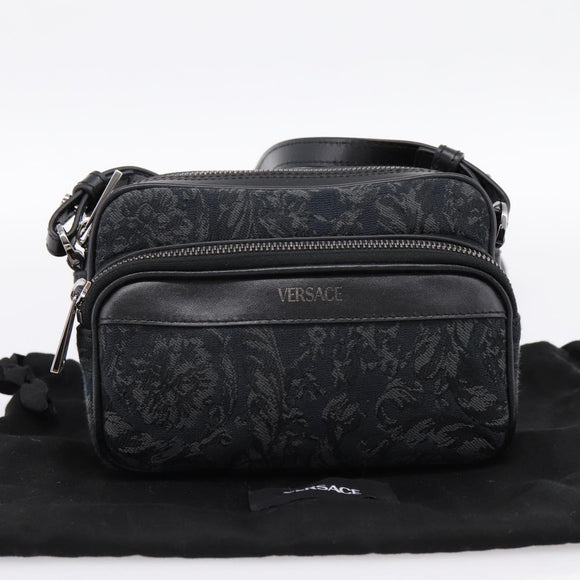 VERSACE Shoulder Bag Canvas Black Silver Auth 200698V