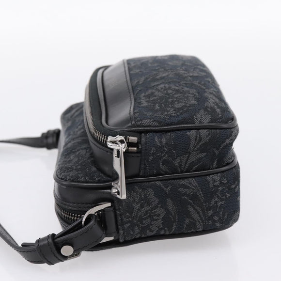 VERSACE Shoulder Bag Canvas Black Silver Auth 200698V