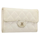 CHANEL Matelasse Long Wallet Caviar Skin White Gold CC Auth 200700-1