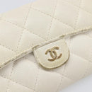 CHANEL Matelasse Long Wallet Caviar Skin White Gold CC Auth 200700-13