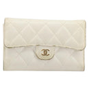 CHANEL Matelasse Long Wallet Caviar Skin White Gold CC Auth 200700-2