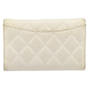 CHANEL Matelasse Long Wallet Caviar Skin White Gold CC Auth 200700-3
