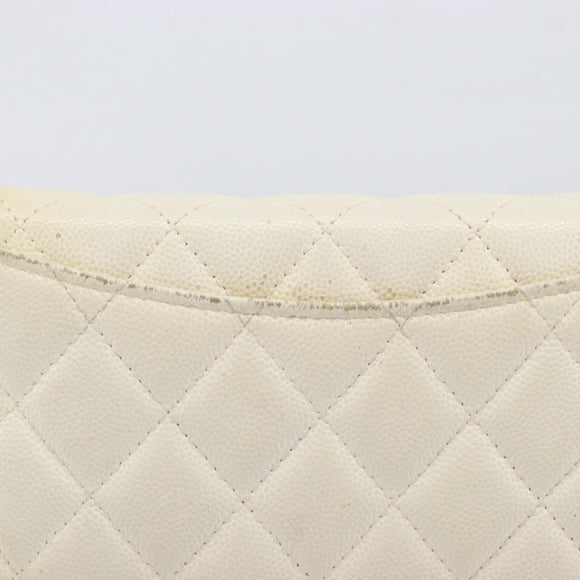 CHANEL Matelasse Long Wallet Caviar Skin White Gold CC Auth 200700