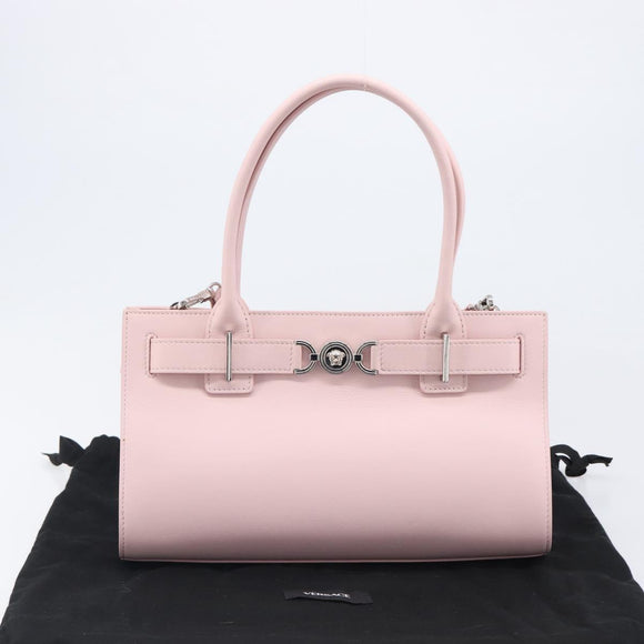 VERSACE Hand Bag Leather 2way Pink Silver Auth 200701V