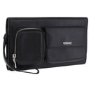 VERSACE Clutch Bag Leather Black Silver Auth 200703V-1