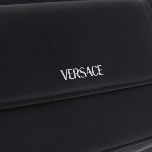 VERSACE Clutch Bag Leather Black Silver Auth 200703V