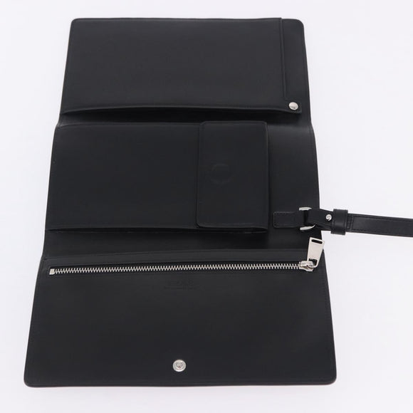 VERSACE Clutch Bag Leather Black Silver Auth 200703V
