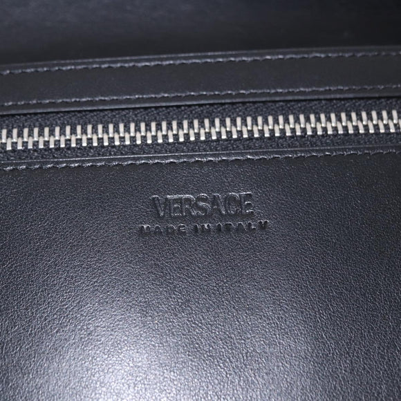 VERSACE Clutch Bag Leather Black Silver Auth 200703V