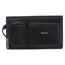 VERSACE Clutch Bag Leather Black Silver Auth 200703V-2