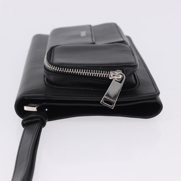 VERSACE Clutch Bag Leather Black Silver Auth 200703V
