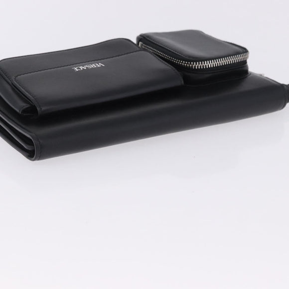 VERSACE Clutch Bag Leather Black Silver Auth 200703V