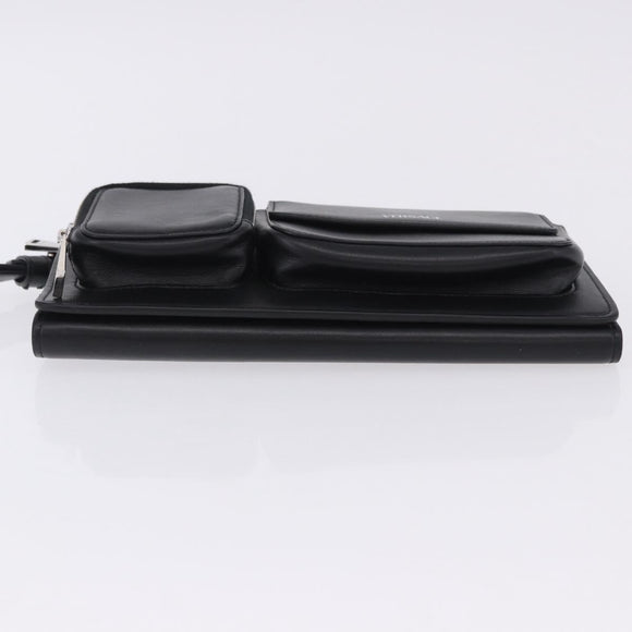 VERSACE Clutch Bag Leather Black Silver Auth 200703V