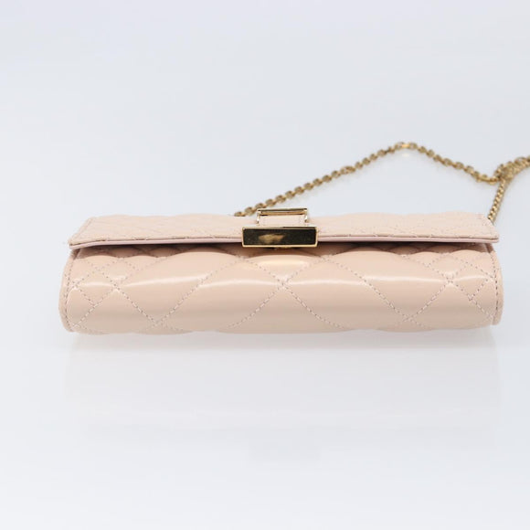 VERSACE Chain Shoulder Wallet Greca Goddess Leather Pink Gold Auth 200704V