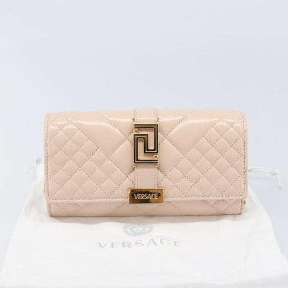 VERSACE Chain Shoulder Wallet Greca Goddess Leather Pink Gold Auth 200704V
