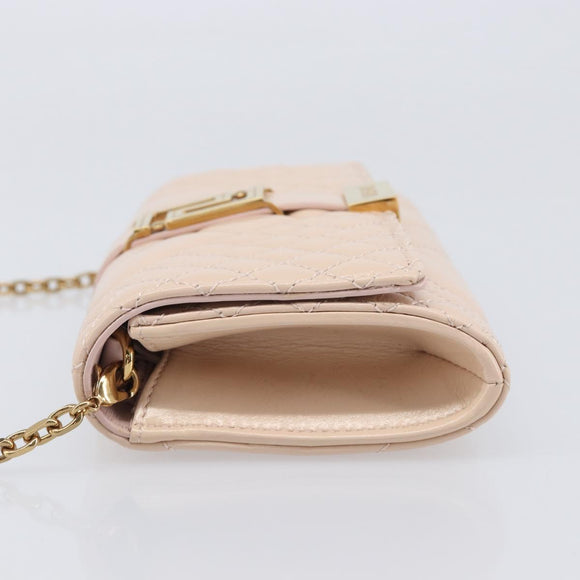VERSACE Chain Shoulder Wallet Greca Goddess Leather Pink Gold Auth 200704V