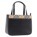 BURBERRY Nova Check Hand Bag Leather Black Silver Auth 200706V-1