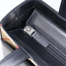 BURBERRY Nova Check Hand Bag Leather Black Silver Auth 200706V-10