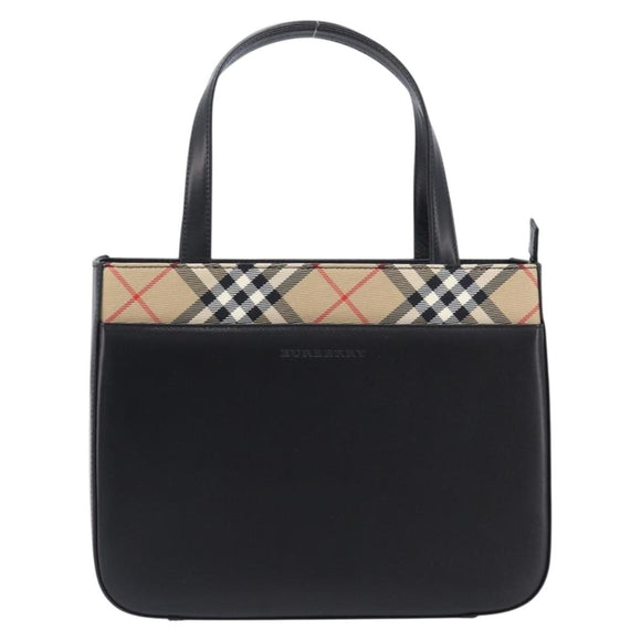 BURBERRY Nova Check Hand Bag Leather Black Silver Auth 200706V