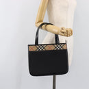 BURBERRY Nova Check Hand Bag Leather Black Silver Auth 200706V-23