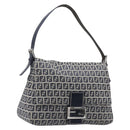 FENDI Zucchino Canvas Mamma Baguette Shoulder Bag Navy Silver Auth 200709V-1