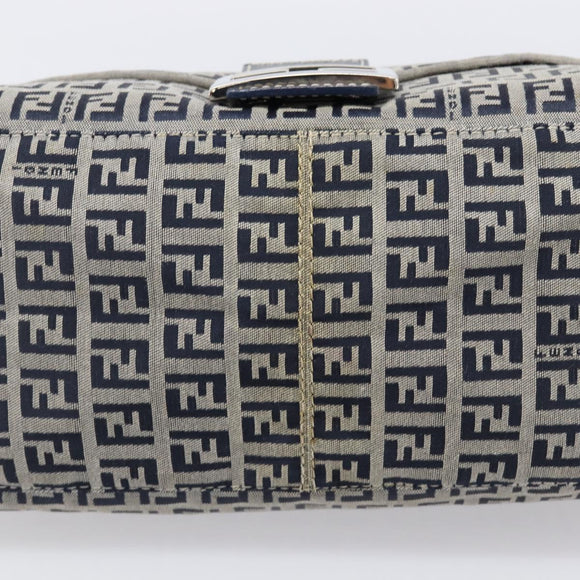FENDI Zucchino Canvas Mamma Baguette Shoulder Bag Navy Silver Auth 200709V