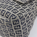 FENDI Zucchino Canvas Mamma Baguette Shoulder Bag Navy Silver Auth 200709V-13