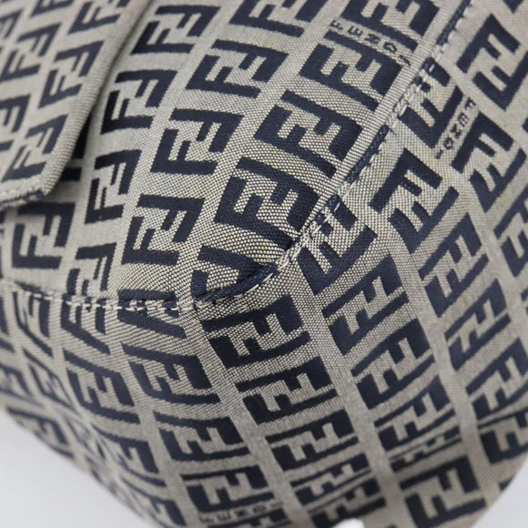 FENDI Zucchino Canvas Mamma Baguette Shoulder Bag Navy Silver Auth 200709V