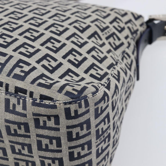 FENDI Zucchino Canvas Mamma Baguette Shoulder Bag Navy Silver Auth 200709V