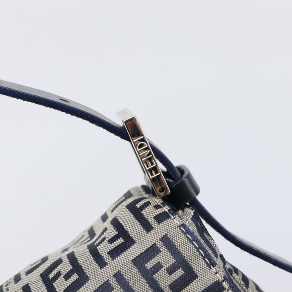 FENDI Zucchino Canvas Mamma Baguette Shoulder Bag Navy Silver Auth 200709V