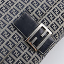 FENDI Zucchino Canvas Mamma Baguette Shoulder Bag Navy Silver Auth 200709V-18