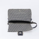 FENDI Zucchino Canvas Mamma Baguette Shoulder Bag Navy Silver Auth 200709V-19