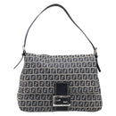 FENDI Zucchino Canvas Mamma Baguette Shoulder Bag Navy Silver Auth 200709V-2
