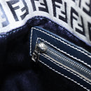 FENDI Zucchino Canvas Mamma Baguette Shoulder Bag Navy Silver Auth 200709V-25