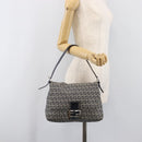 FENDI Zucchino Canvas Mamma Baguette Shoulder Bag Navy Silver Auth 200709V-28