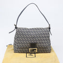 FENDI Zucchino Canvas Mamma Baguette Shoulder Bag Navy Silver Auth 200709V-29
