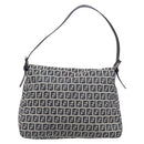 FENDI Zucchino Canvas Mamma Baguette Shoulder Bag Navy Silver Auth 200709V-3