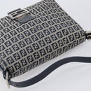 FENDI Zucchino Canvas Mamma Baguette Shoulder Bag Navy Silver Auth 200709V-6