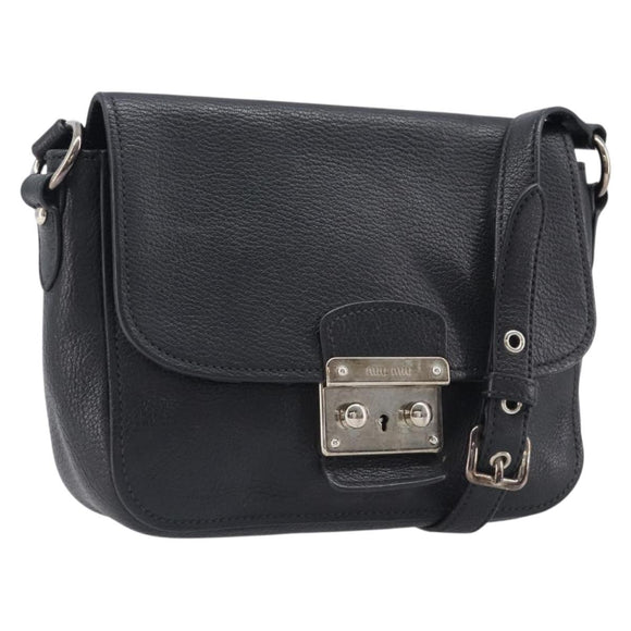Miu Miu Shoulder Bag Leather Black Silver Auth 200710A