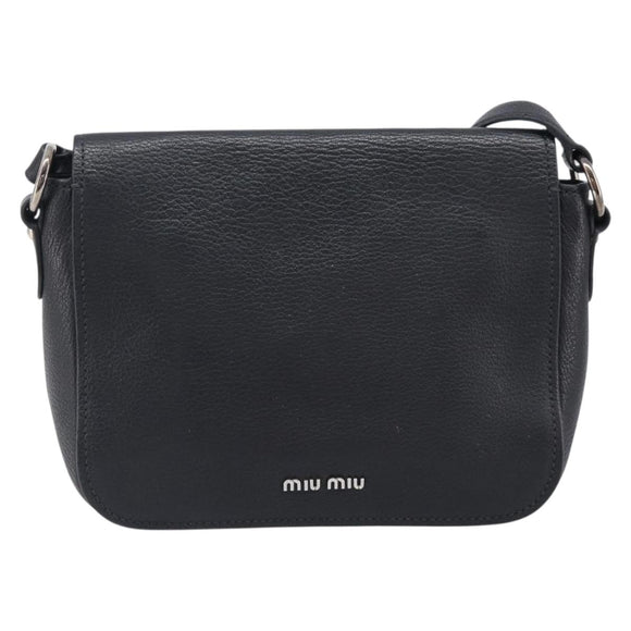 Miu Miu Shoulder Bag Leather Black Silver Auth 200710A