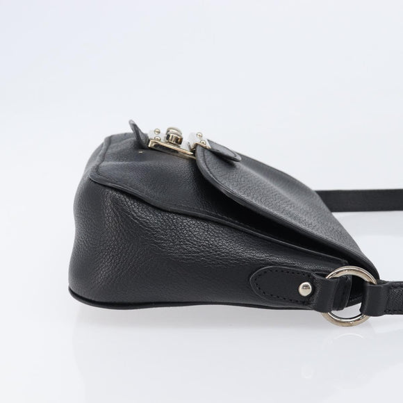 Miu Miu Shoulder Bag Leather Black Silver Auth 200710A