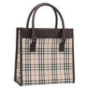 BURBERRY Nova Check Hand Bag Canvas Beige Silver Auth 200714V-1