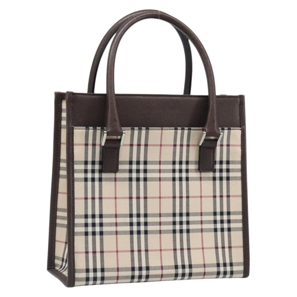 BURBERRY Nova Check Hand Bag Canvas Beige Silver Auth 200714V