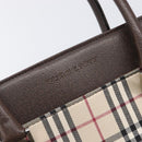 BURBERRY Nova Check Hand Bag Canvas Beige Silver Auth 200714V-18