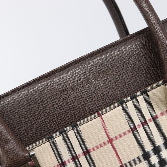 BURBERRY Nova Check Hand Bag Canvas Beige Silver Auth 200714V